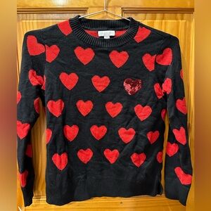 Charter Club Black Sweater/Sweatshirt with Red Hearts and Sequins